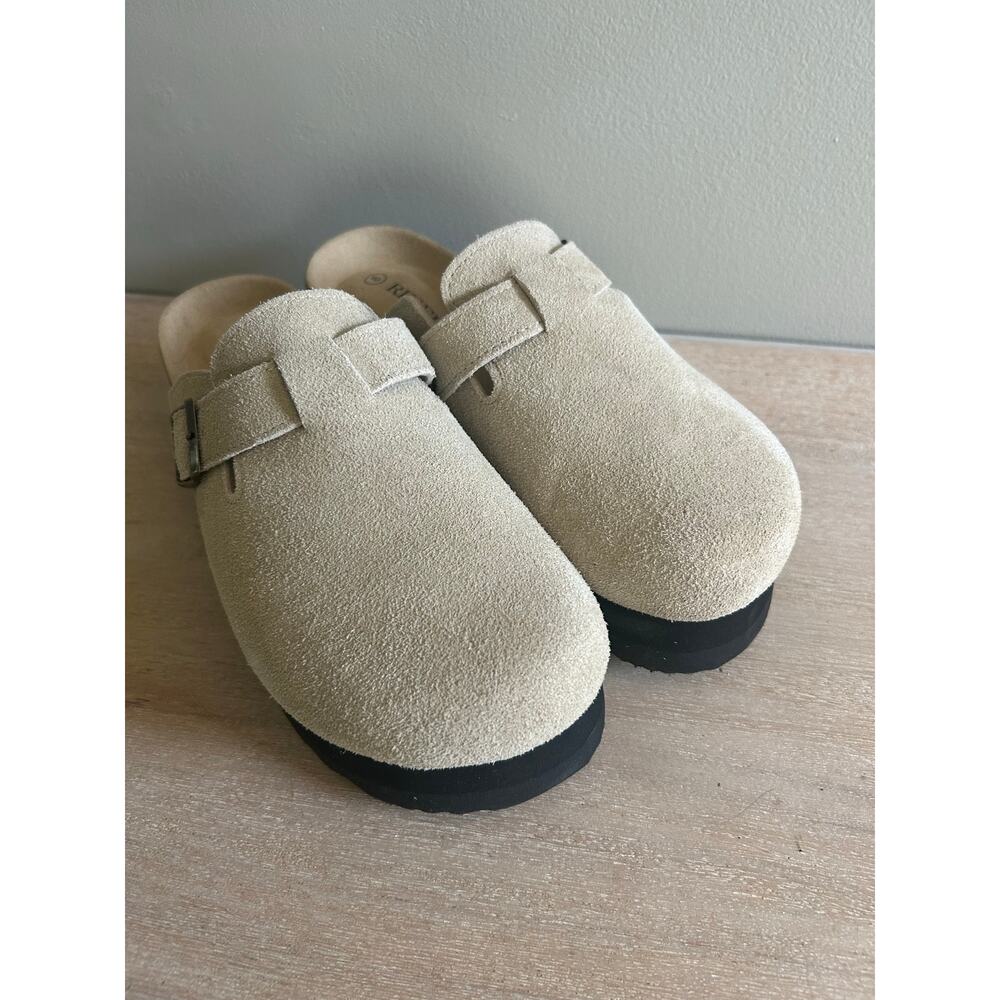 Rihero Suede Slip On mules Beige Platform Sole Cushioned Footbed  Casual Comfort - Picture 3 of 11
